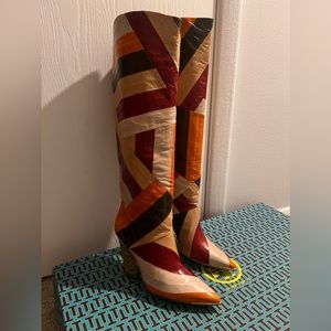 Tory Burch Lila Eel leather Boot in Malbec Multi size 7.5